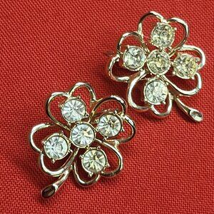 Sarah Coventry Four Leaf Clover Rhinestones Clip Earrings